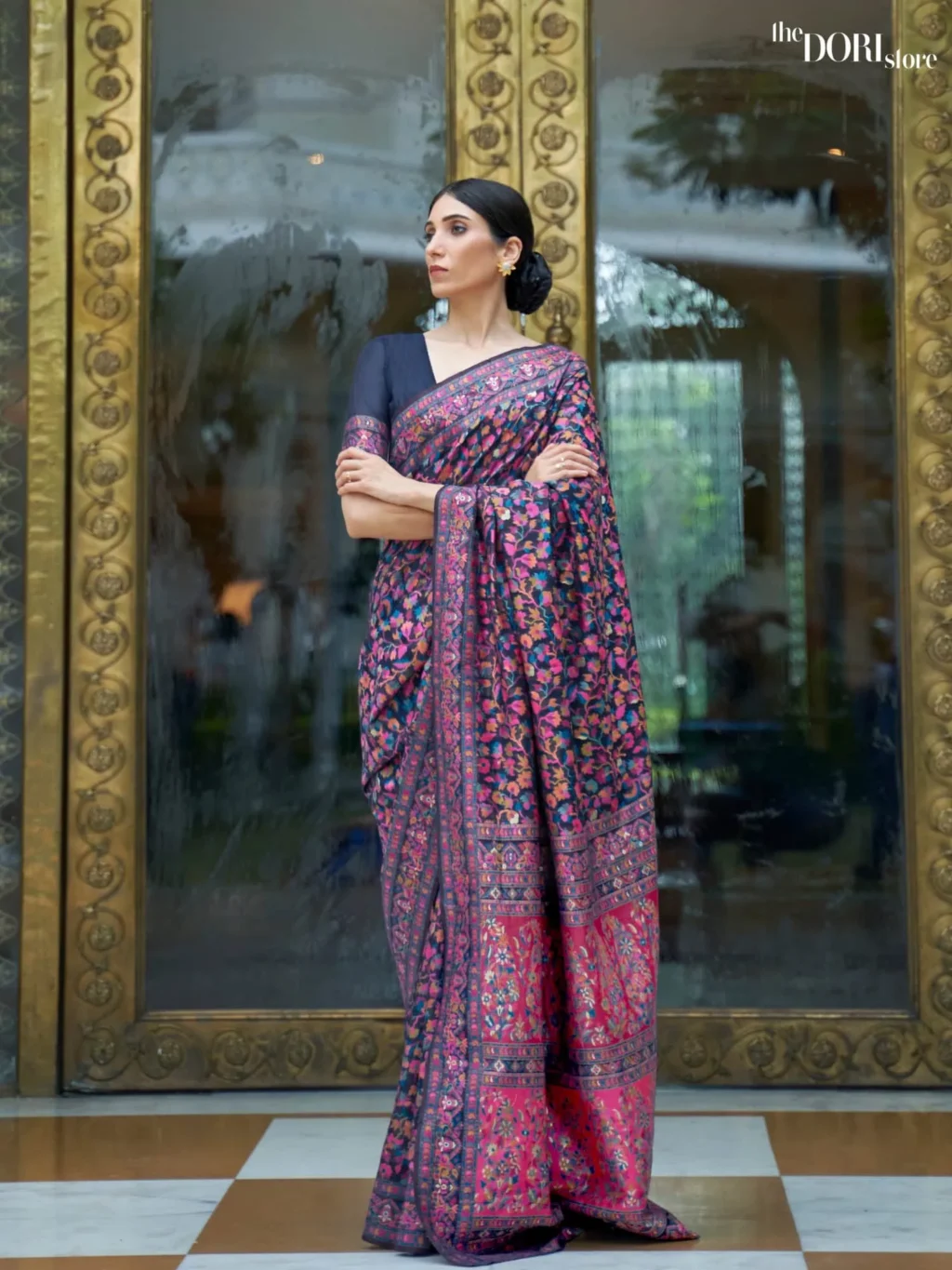 Royal Blue Kashmiri Woven Silk Saree - party wear saree