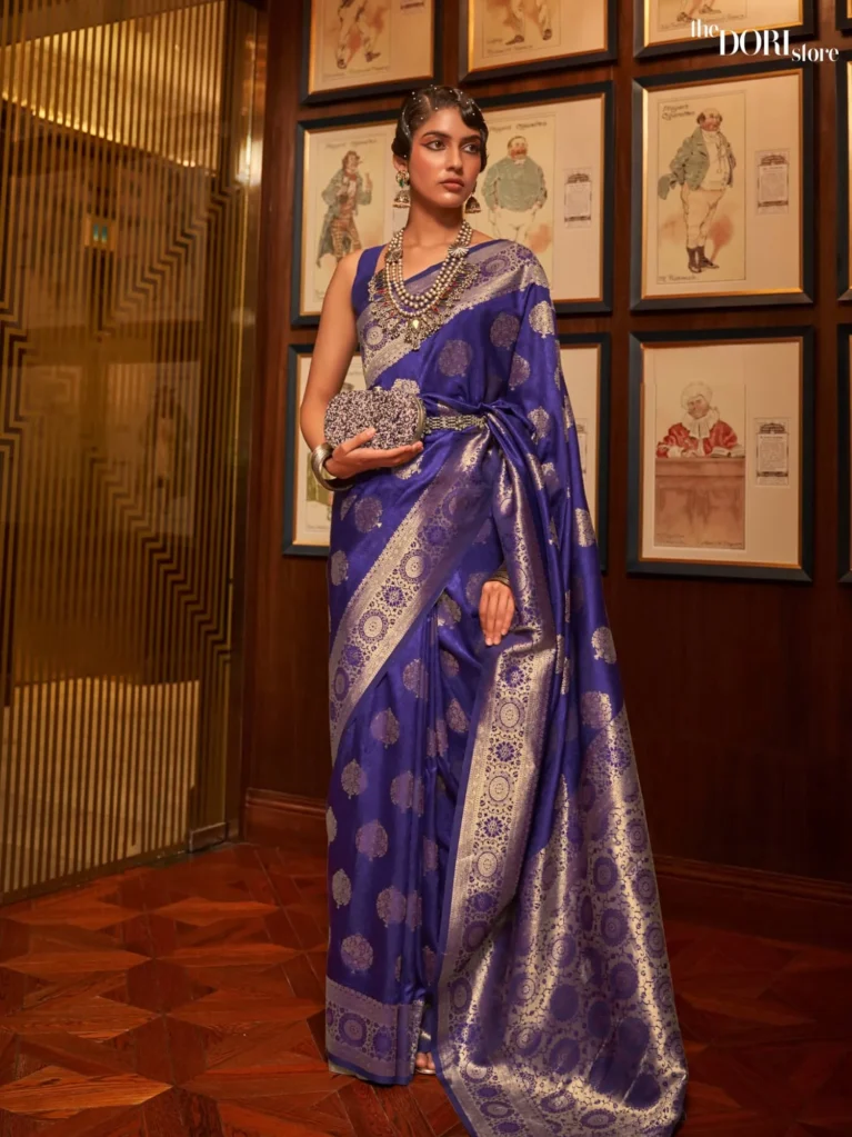 Deep Violet Blue Designer Banarasi Silk Saree - party wear saree