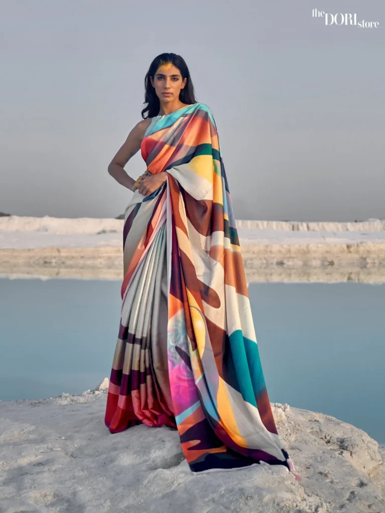 Beautiful Multicolor Digital Printed  Saree - party wear saree