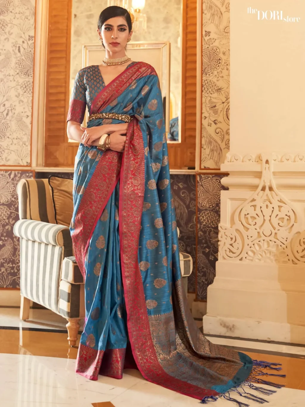 Majestic Blue Elegance Banarasi Silk Saree - party wear saree