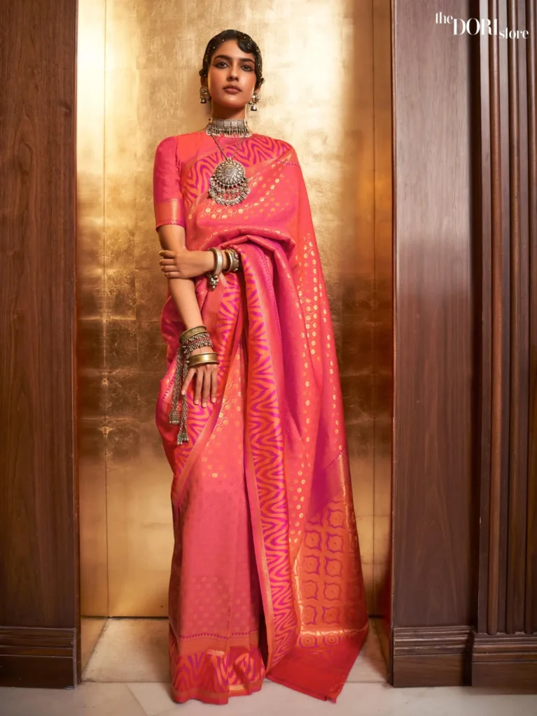 Ethnic Pink Dual Tone Banarasi Silk Saree - party wear saree