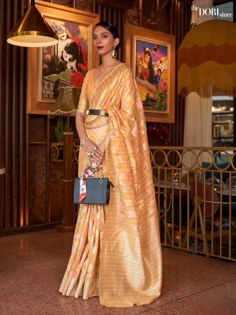 Rich Golden Yellow Handloom Linen Saree - party wear saree