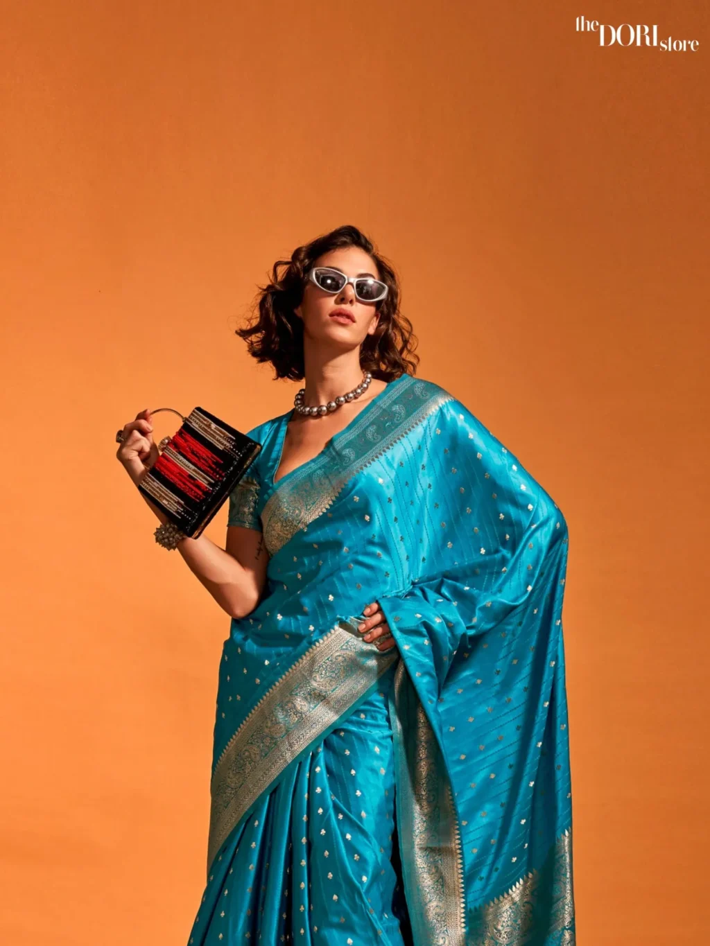 Ethnic Blue Dual Tone Banarasi Satin Silk Sare - Image 3
