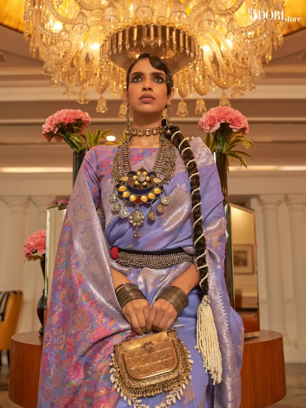 Lavender Purple Handloom Woven Silk Saree with Kashmiri Pallu - Image 2