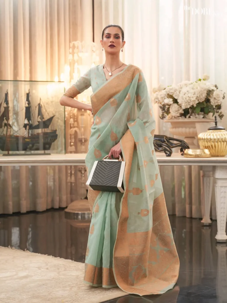 Elegant Sea Green Pure Linen saree Saree - party wear saree