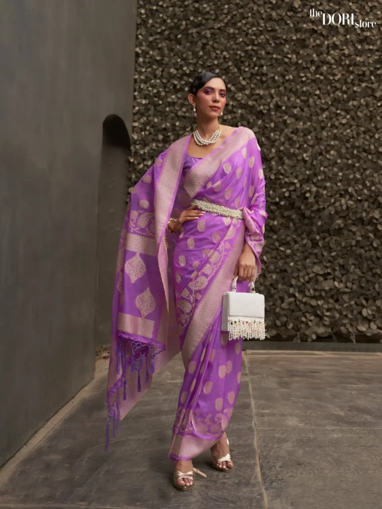 Elegant Lavender Purple Festive Wear Banarasi Chinon Silk Saree - party wear saree
