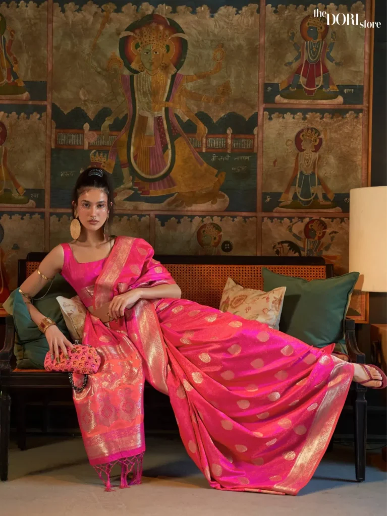 Rani Pink Pure Satin Partywear Banarasi Silk Saree - party wear saree