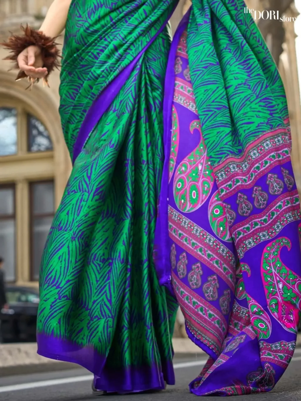 Spring Green Printed Crepe Soft Silk Saree - Image 3