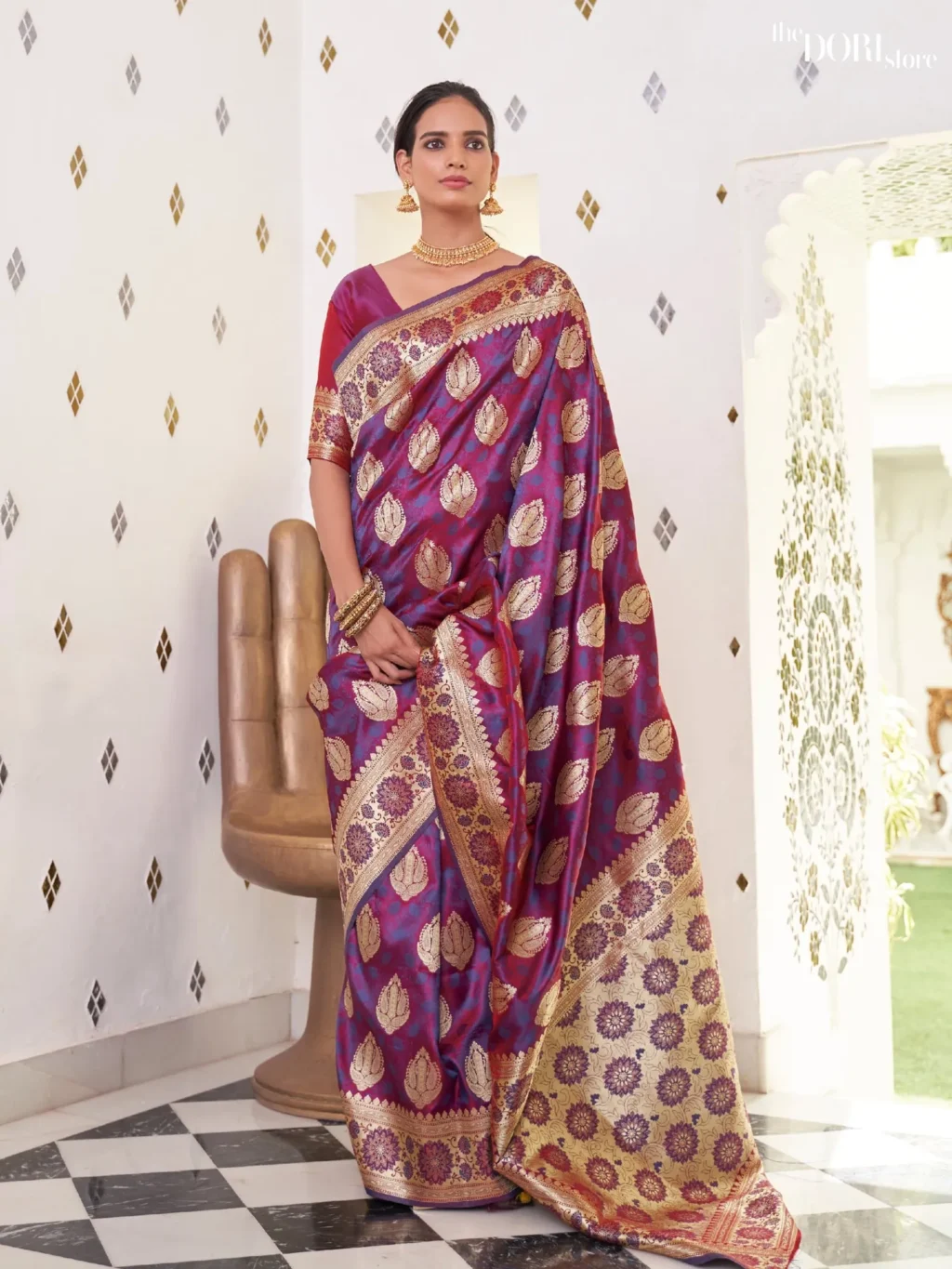 Festive Wear Royal Purple Banarasi Satin Silk Saree - party wear saree