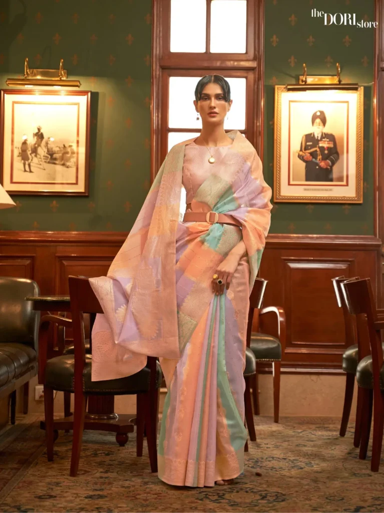 Beautiful Lavender Multishade Organza Silk Saree - party wear saree