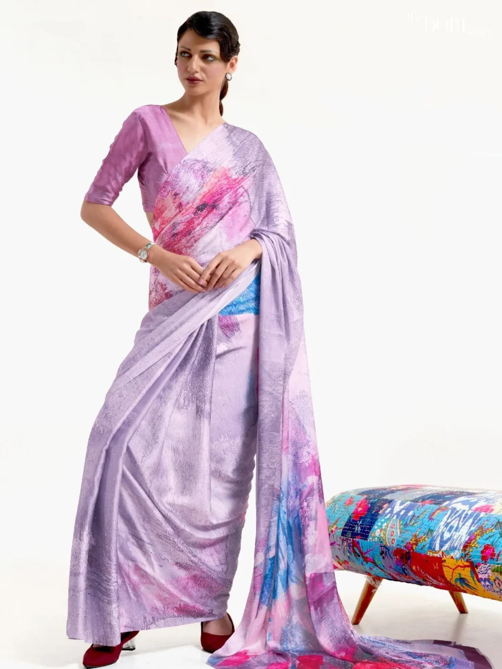 Lavender Purple Digital Printed Soft Crepe Silk Saree - party wear saree