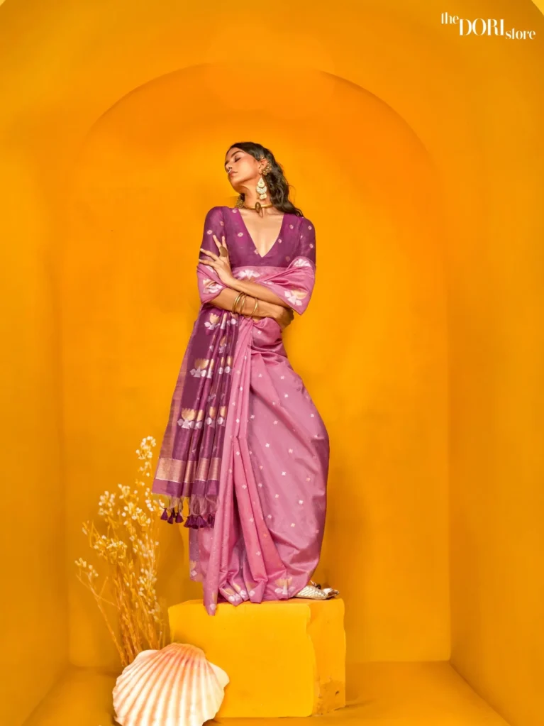 Bright Purple Tussar Handloom Banarasi Silk Saree - party wear saree