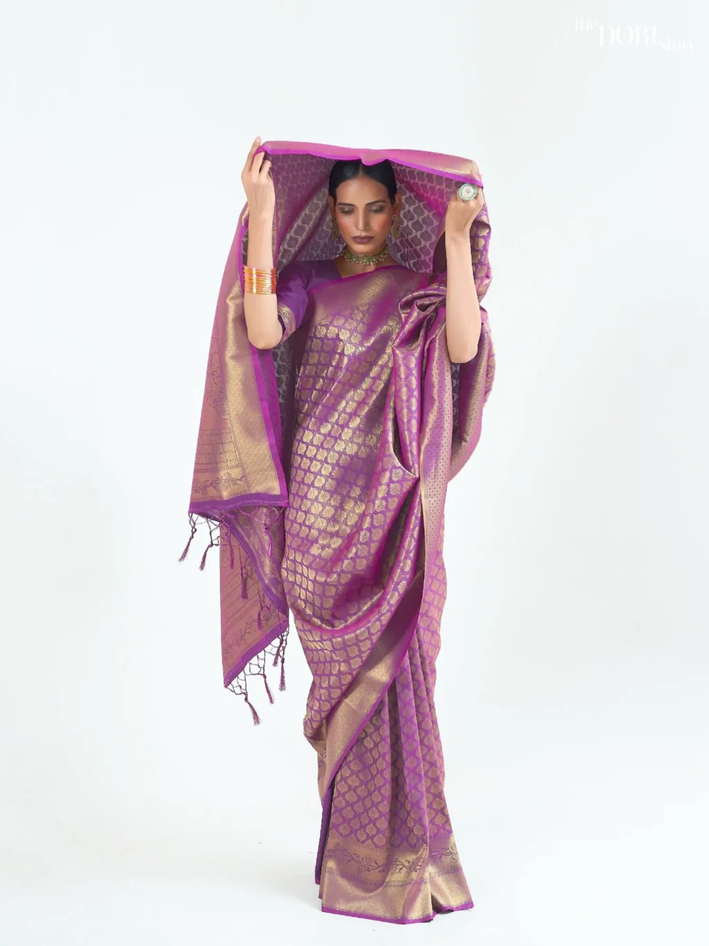 Ethnic Designer Plum Purple Kanjeevaram Silk Saree - party wear saree