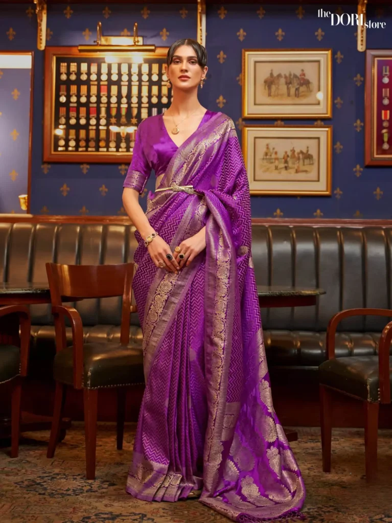 Royal Purple Designer Satin Silk Woven Saree - party wear saree