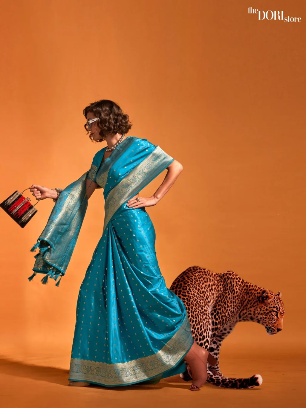 Ethnic Blue Dual Tone Banarasi Satin Silk Sare - Image 2