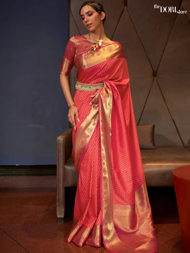 Blush Pink Handloom Silk Woven Saree - party wear saree