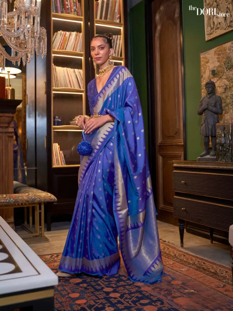 Dark Blue Kanjeevaram Silk Saree - party wear saree