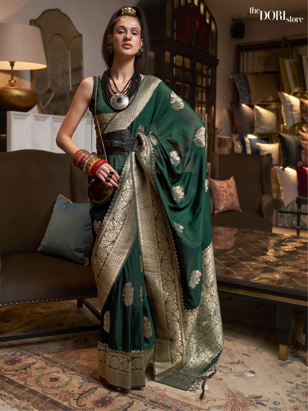 Designer Dark Green Pure Khadi Georgette Woven Saree - party wear saree