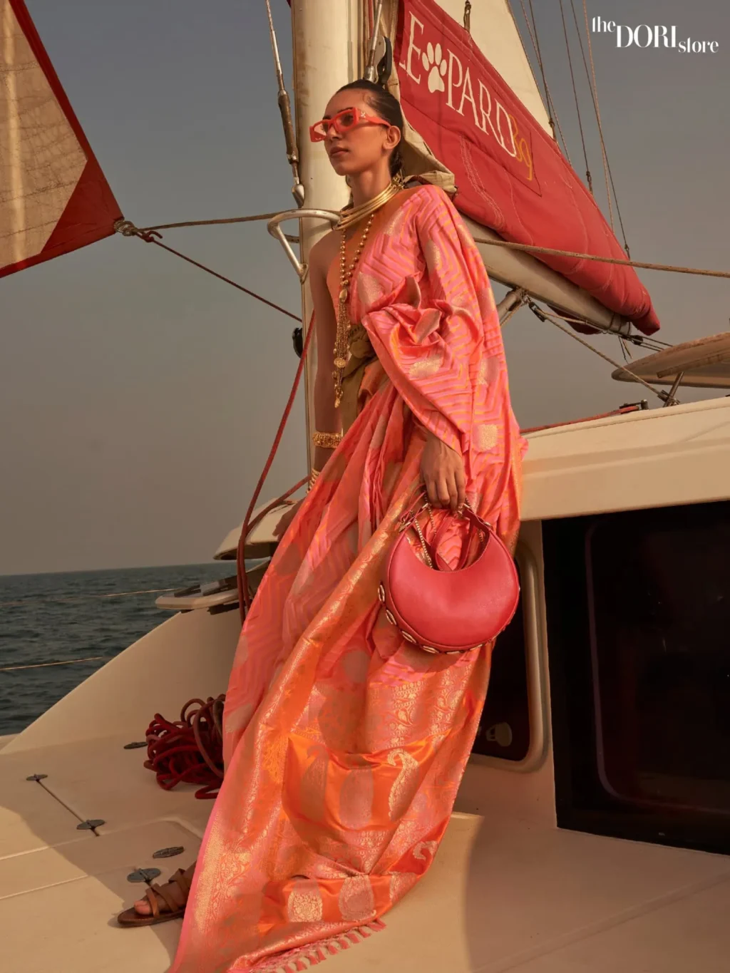 Designer  Dual Tone Peach Satin Silk Saree - party wear saree