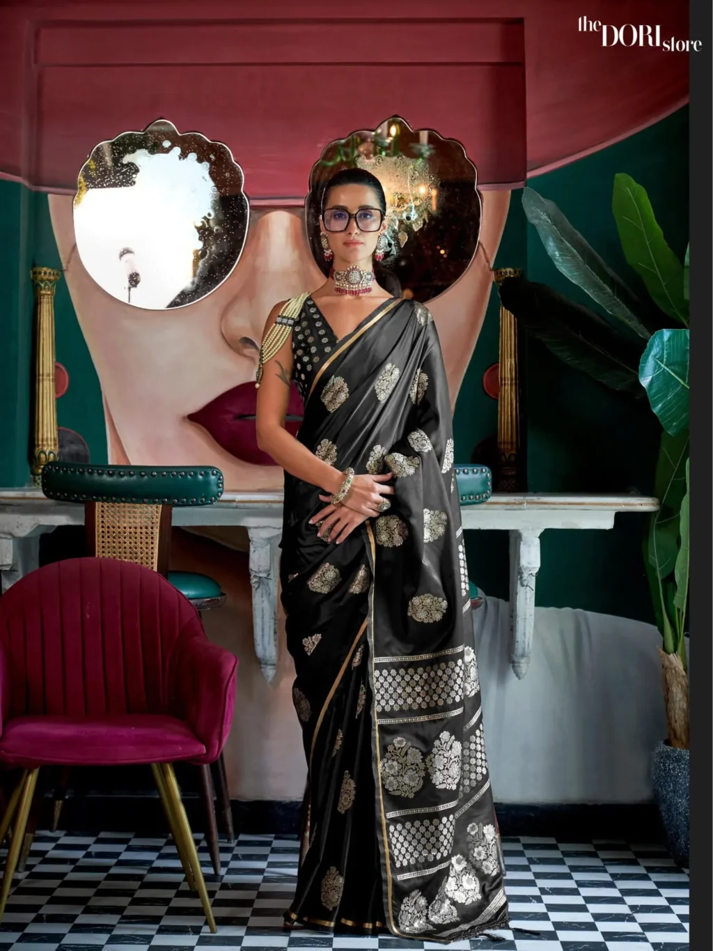 Royal Black Designer Banarasi Satin Silk Saree - party wear saree