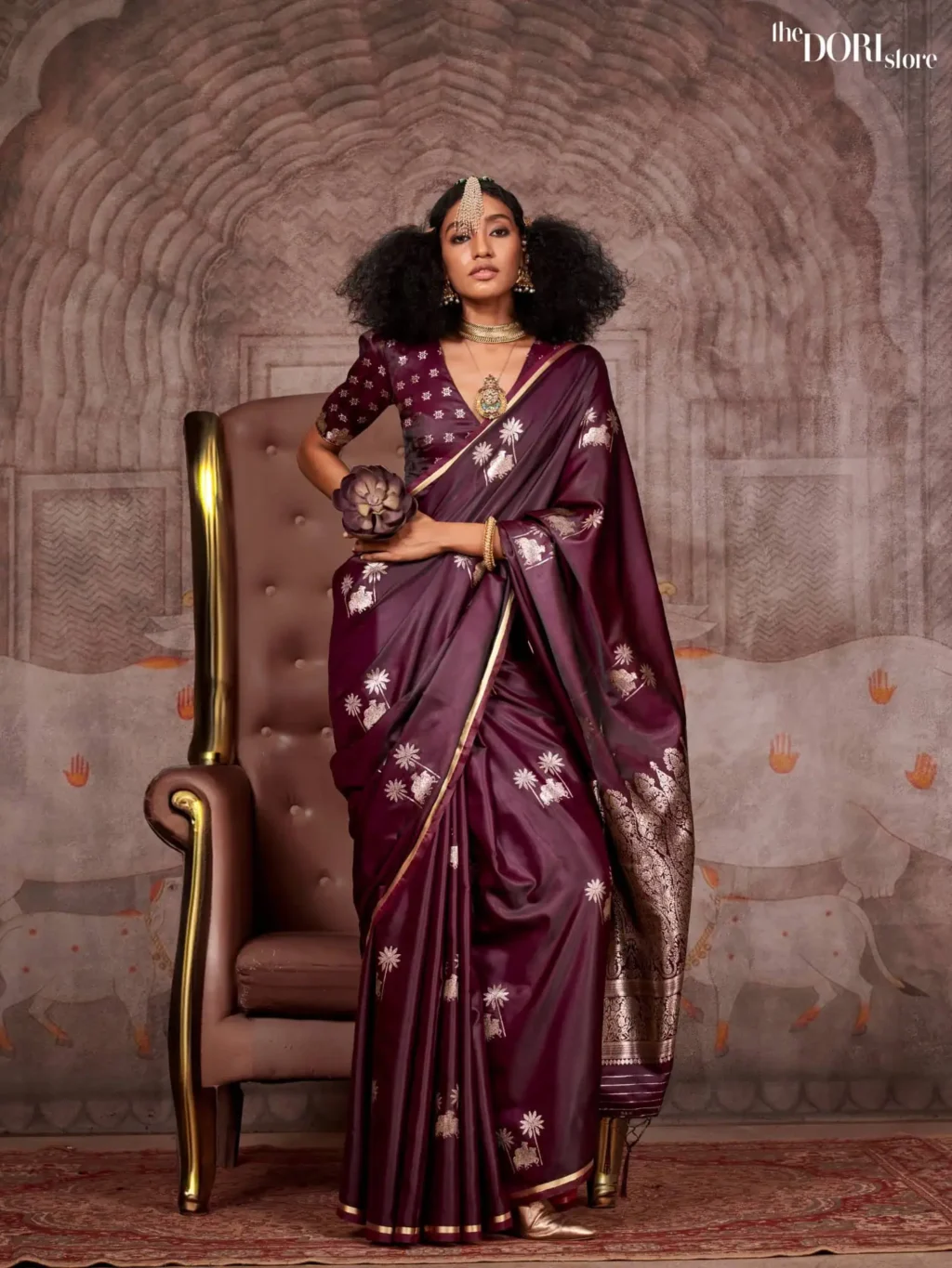 Rich Wine Purple Partywear Banarasi Satin Silk Saree - party wear saree