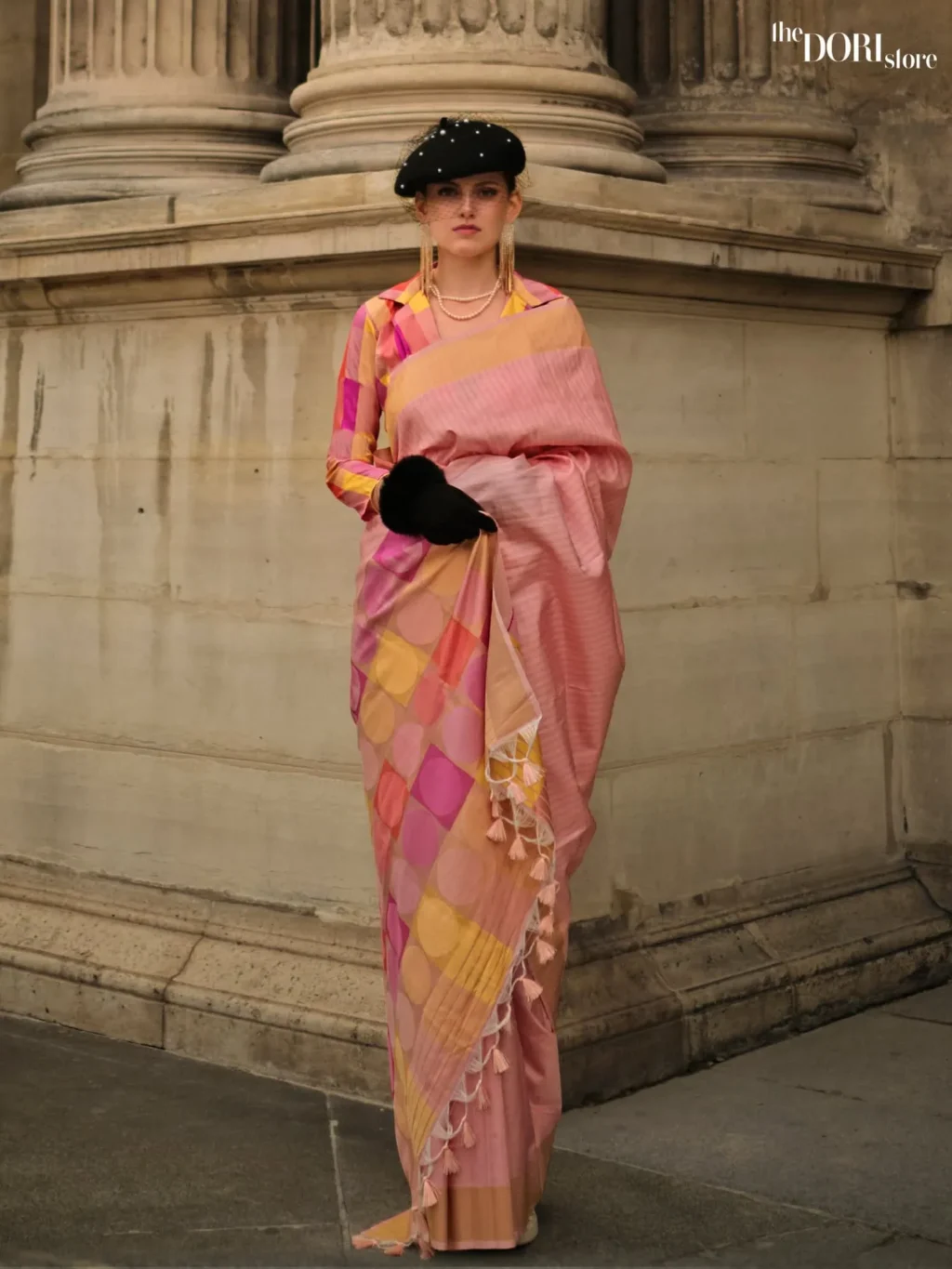 Peach Pink Zari Soft Silk Handloom Woven Saree - party wear saree