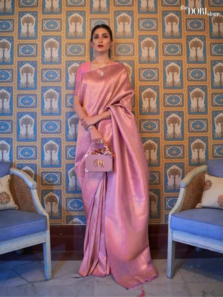 Rayon Pink Kanjeevaram Silk Woven Saree - party wear saree