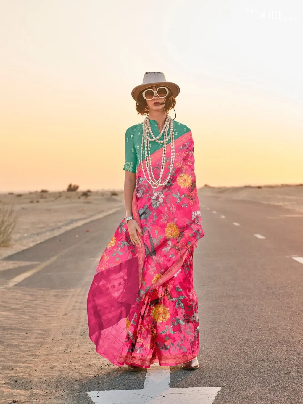 Floral Greenish Pink Soft Tussar Printed Silk Saree - party wear saree