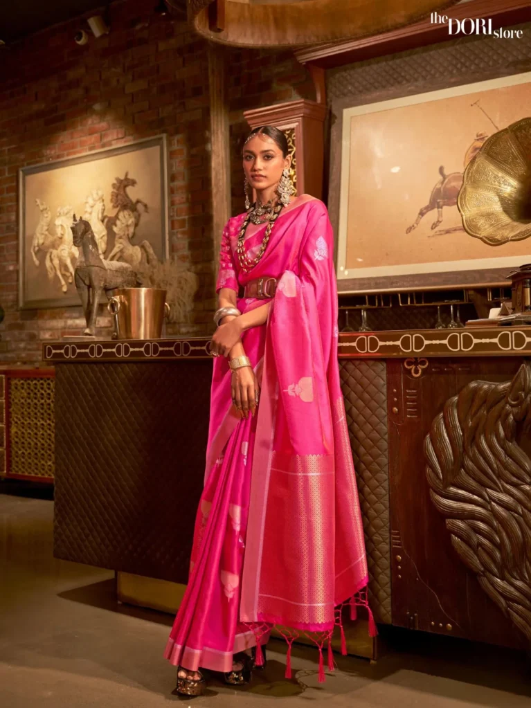 Blush Pink Zari Handloom Banarasi Silk Woven Saree - party wear saree