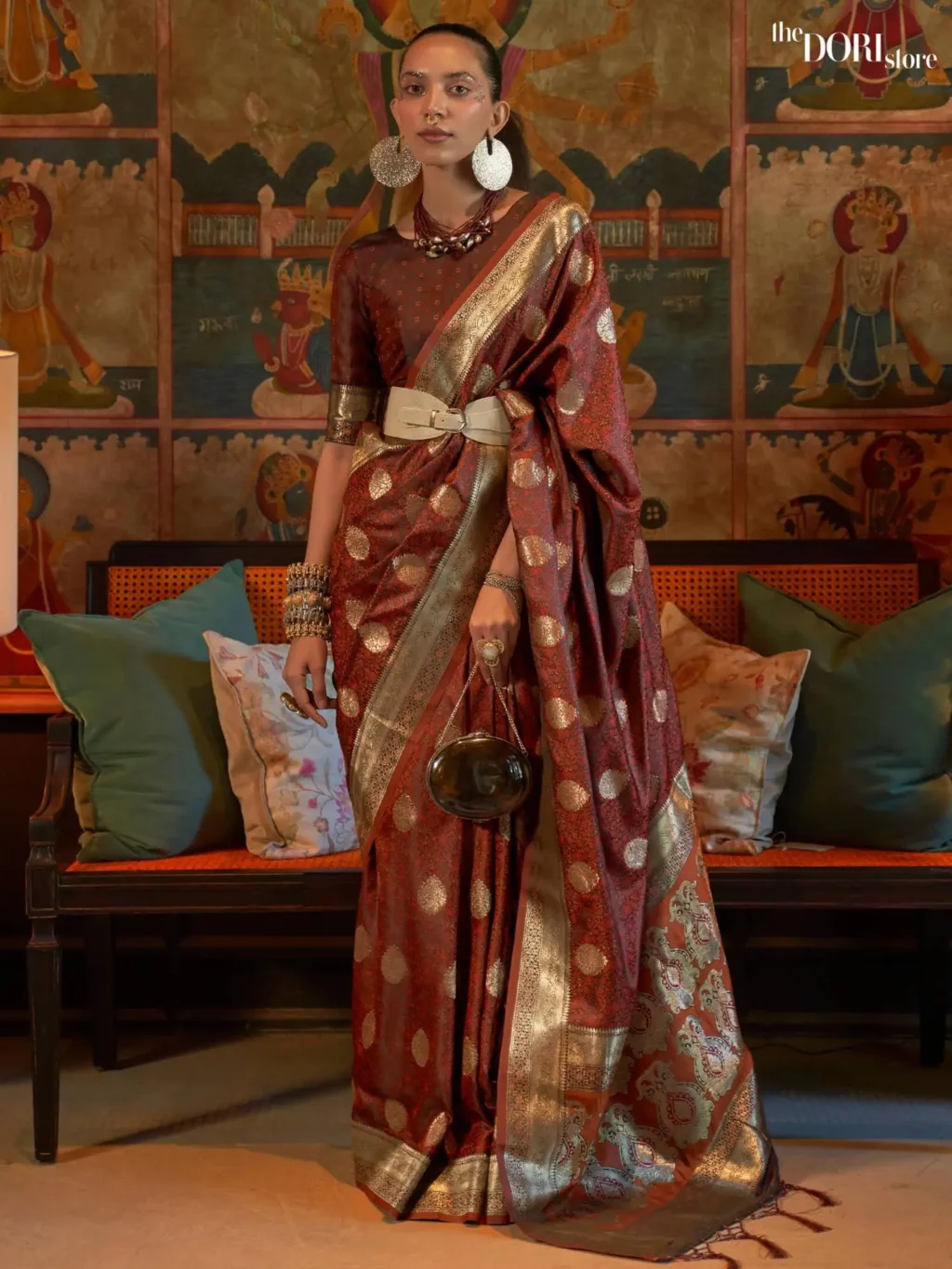 Maroon Pure Satin Partywear Banarasi Silk Saree - party wear saree