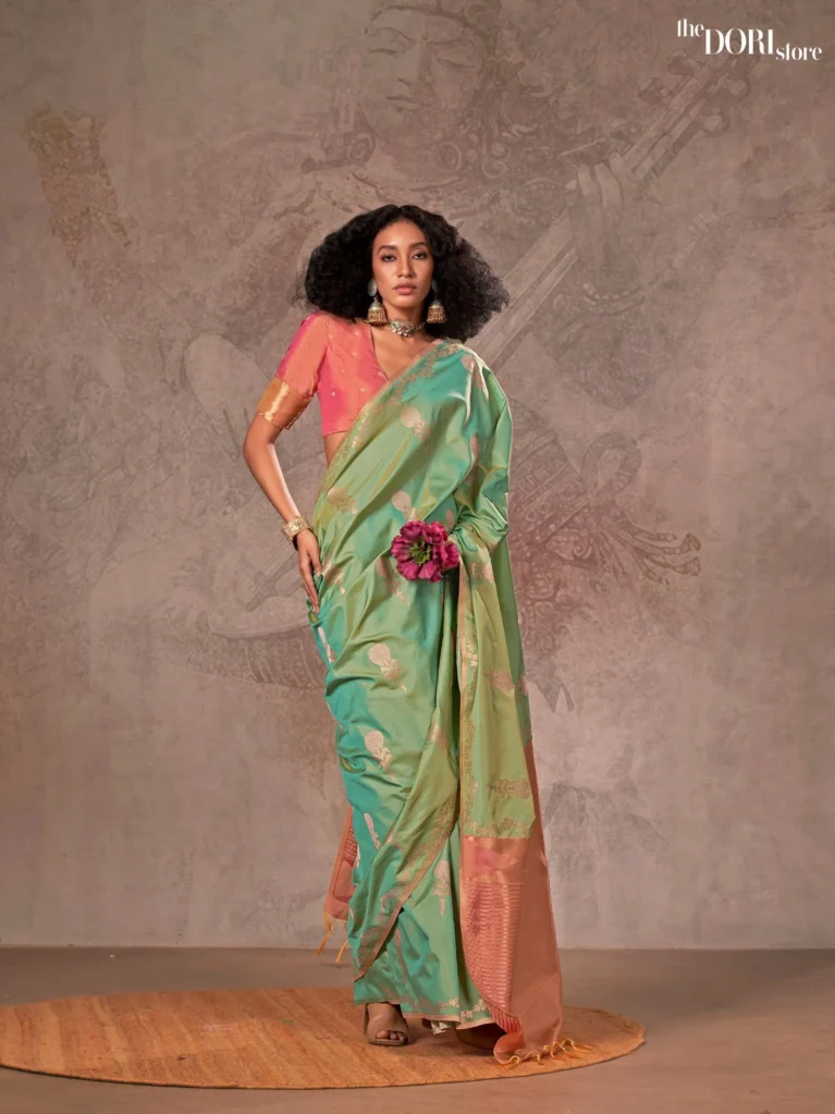 Sea Green Dual Tone Banarasi Handloom Silk Saree - party wear saree