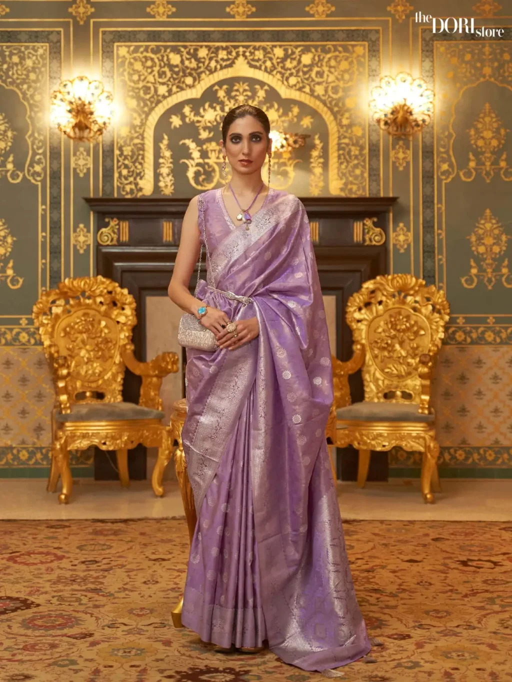Designer Floral Purple Handloom Banarasi Silk Woven Saree - party wear saree