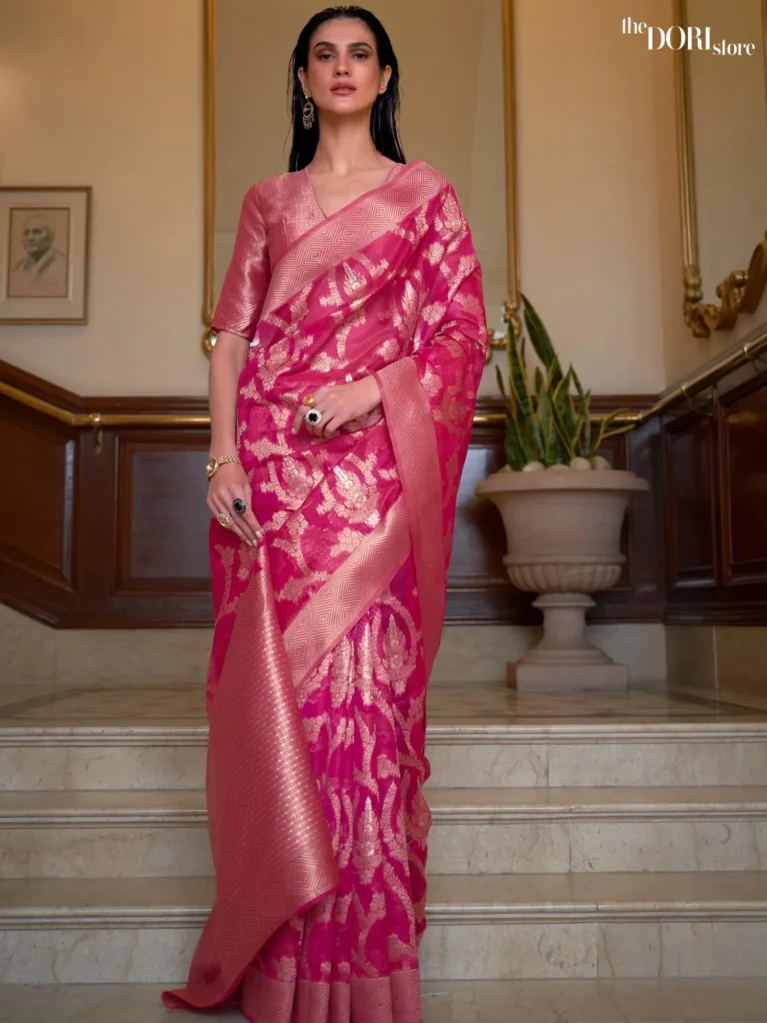 Princess Pink Designer Dual Tone Organza Silk Saree - party wear saree