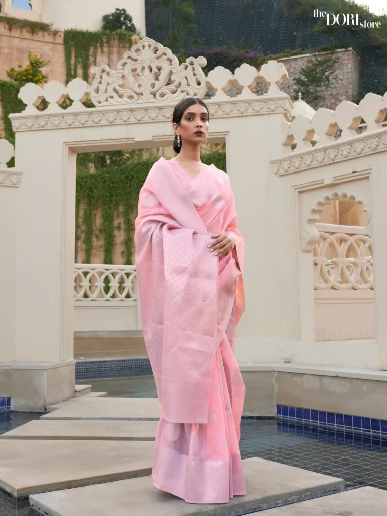 Light Pink Pure Linen saree Weaving Saree - party wear saree