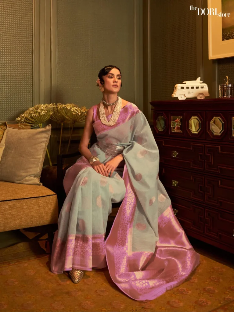 Elegant Grey Zari Woven Linen saree Saree - party wear saree