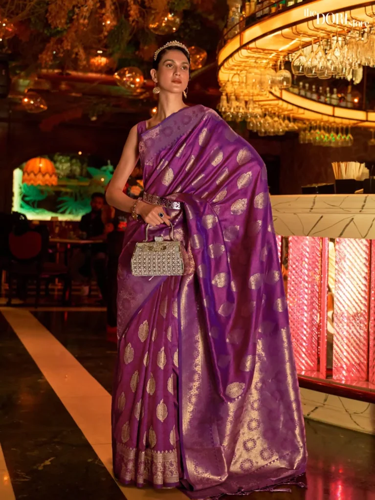 Royal Queen Purple Partywear Banarasi Silk Saree - party wear saree