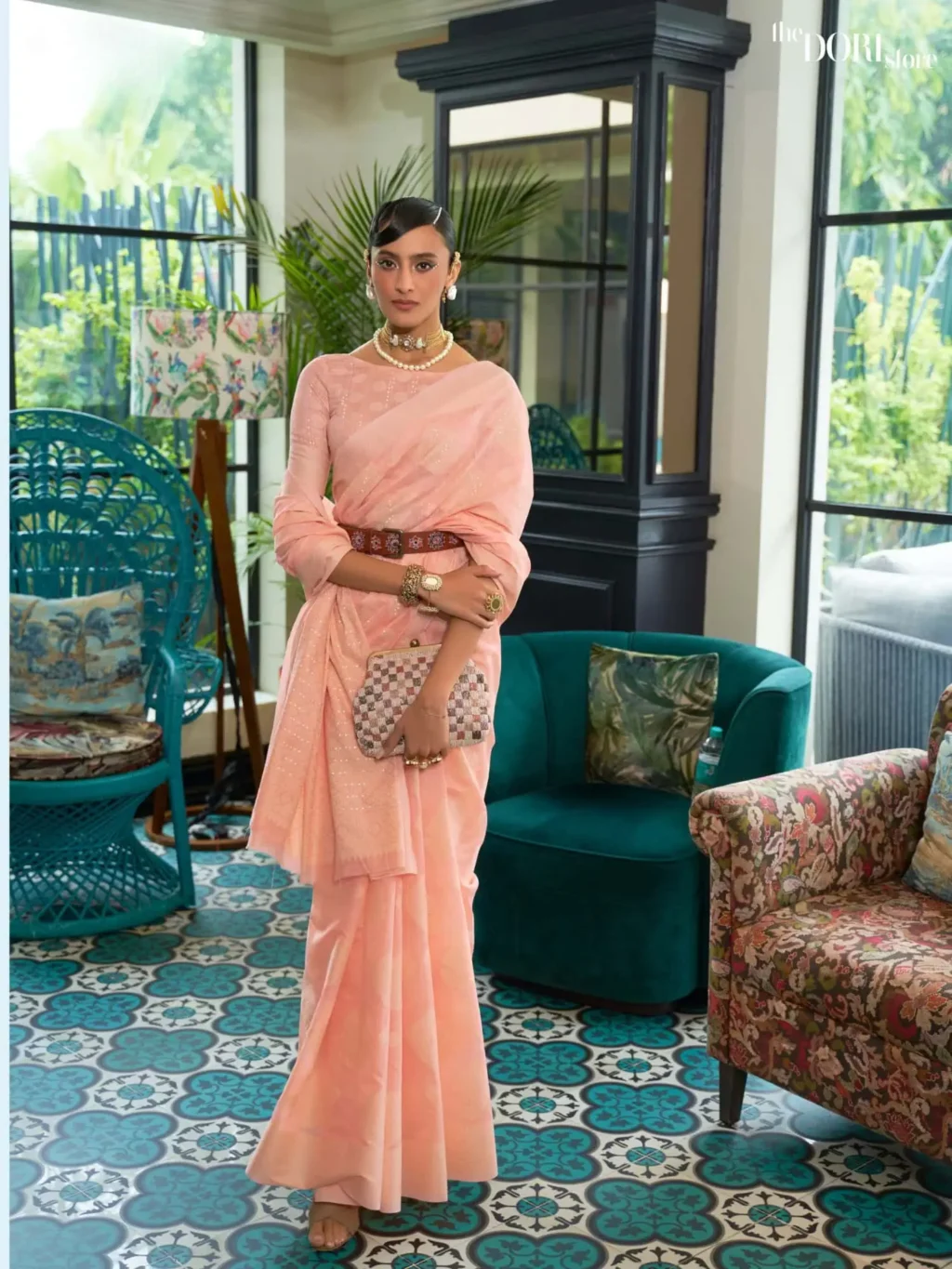 Light Pink Chickankari Lucknowi  Banarasi Silk Saree - party wear saree