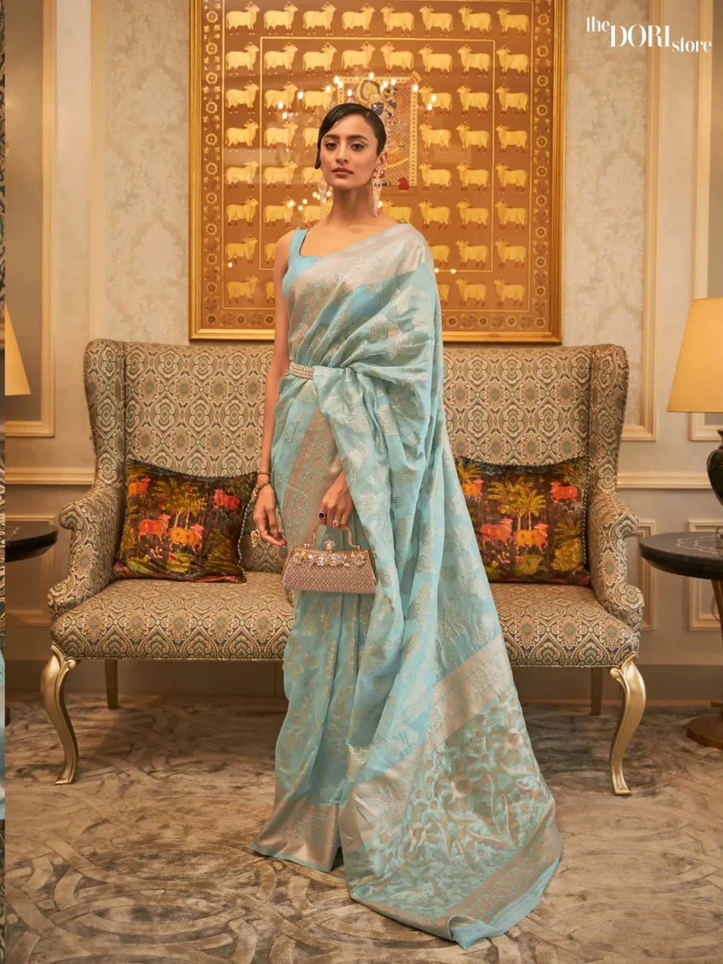 Designer Light Blue Georgette Silk Saree - party wear saree