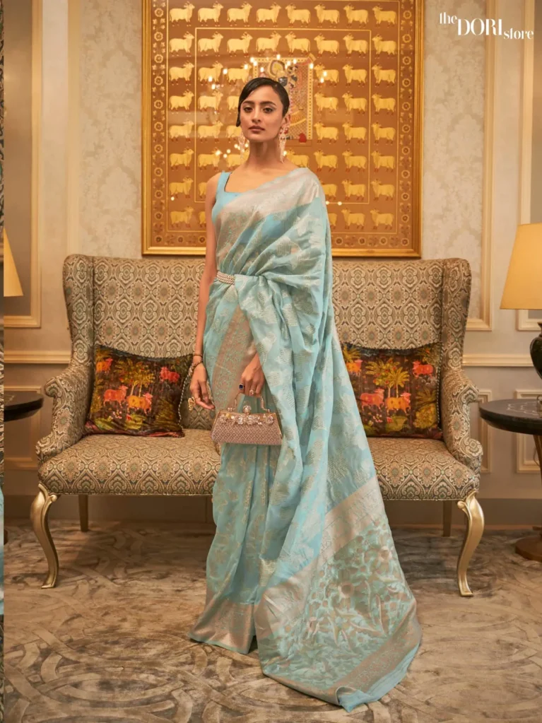 Designer Light Blue Georgette Silk Saree - party wear saree