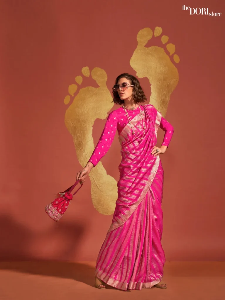 Blush Pink Viscose Banarasi Silk Saree - party wear saree