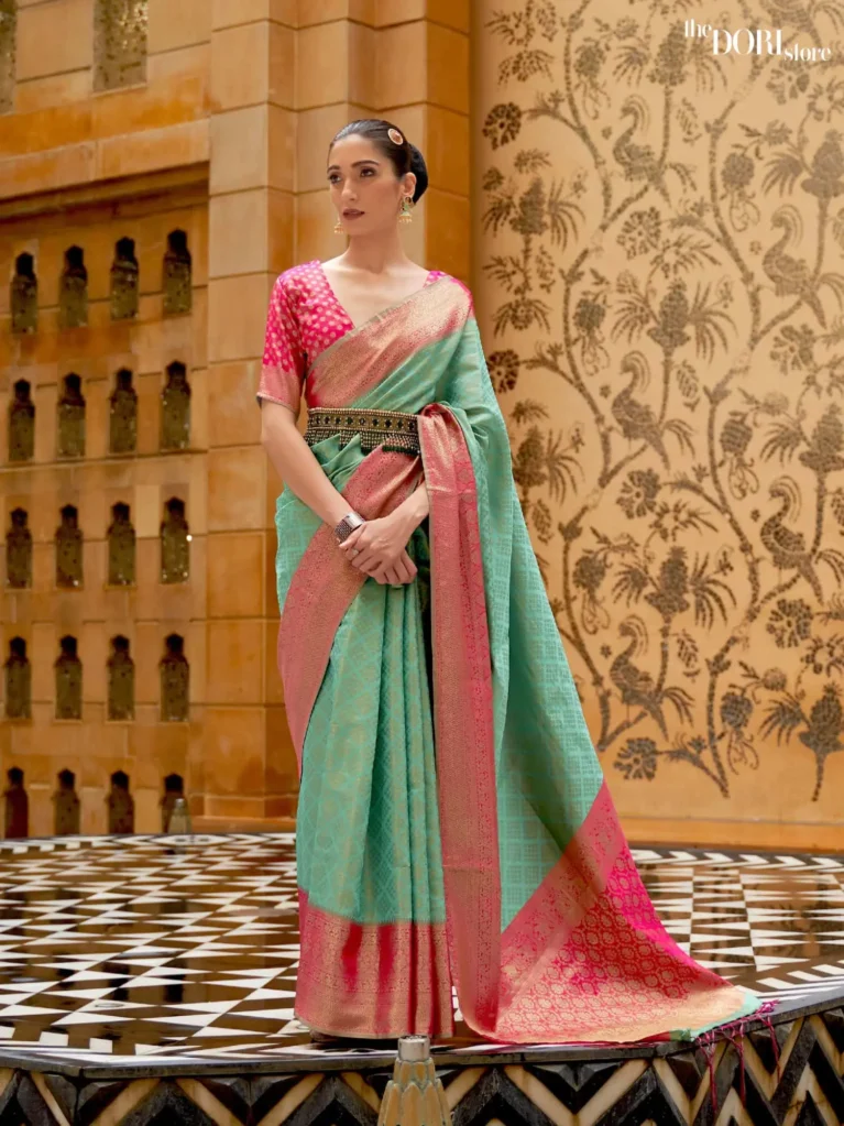 Alice Blue Kanjeevaram Designer Silk Saree - party wear saree