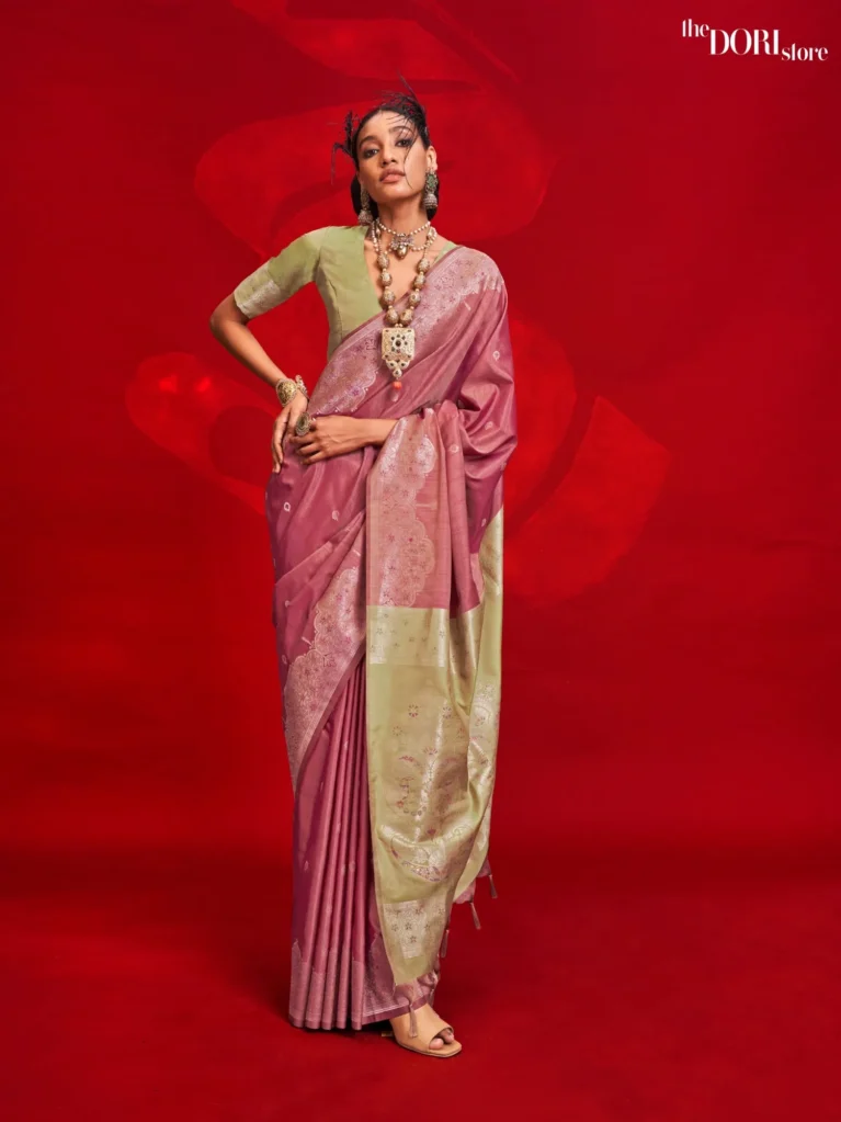 Mauve Pink Tussar Banarasi Silk Saree - party wear saree