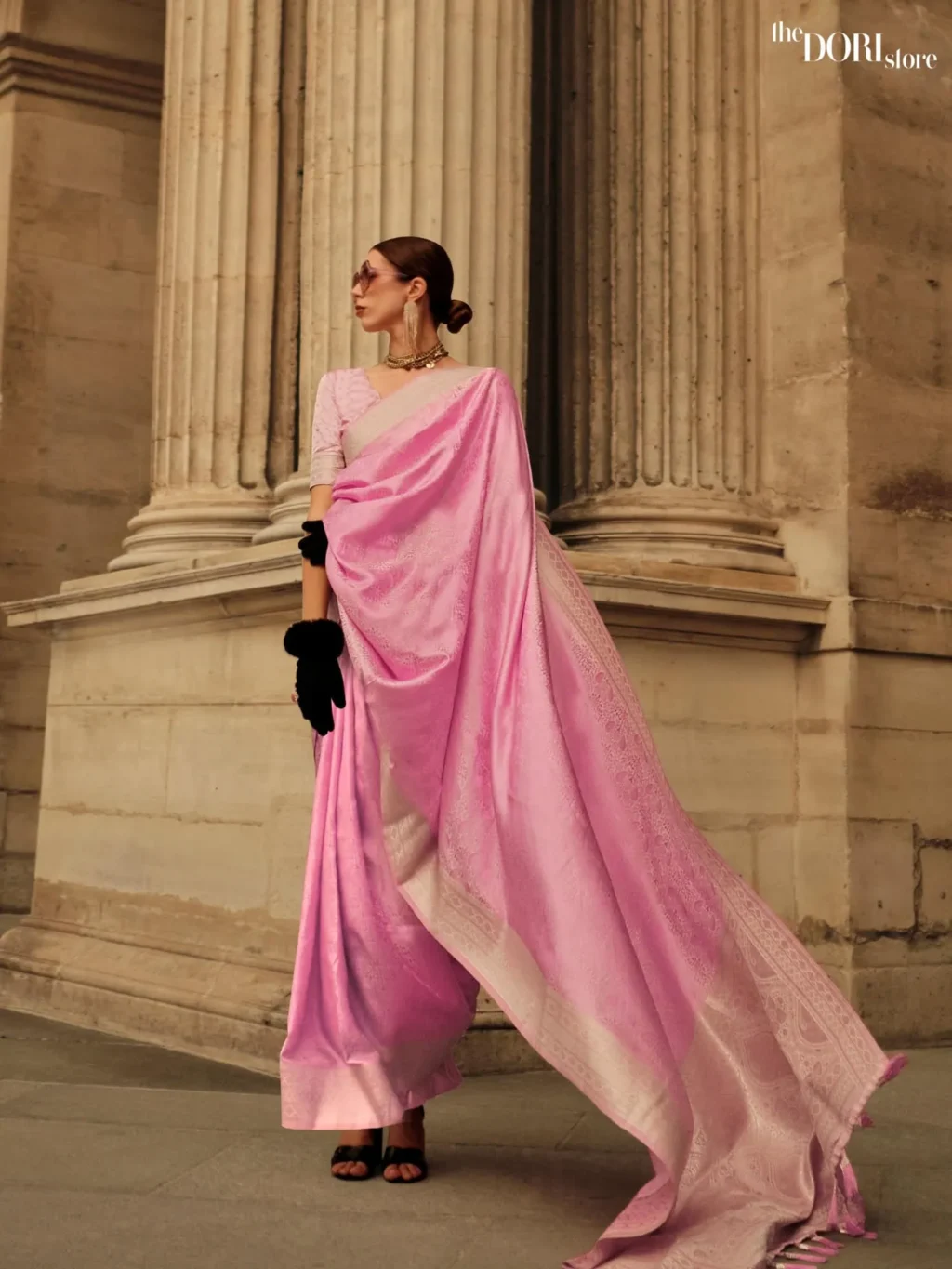 Bloom Pink Pure Satin Handloom Woven Silk Saree - party wear saree