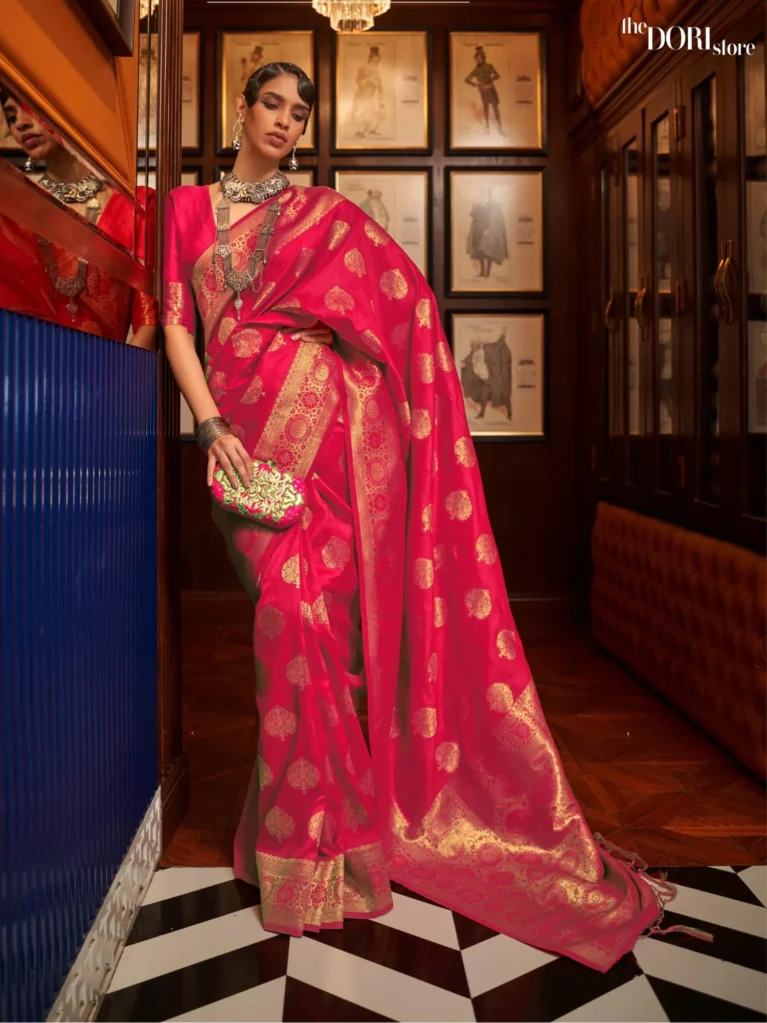 Rani Pink Designer Banarasi Silk Saree - party wear saree