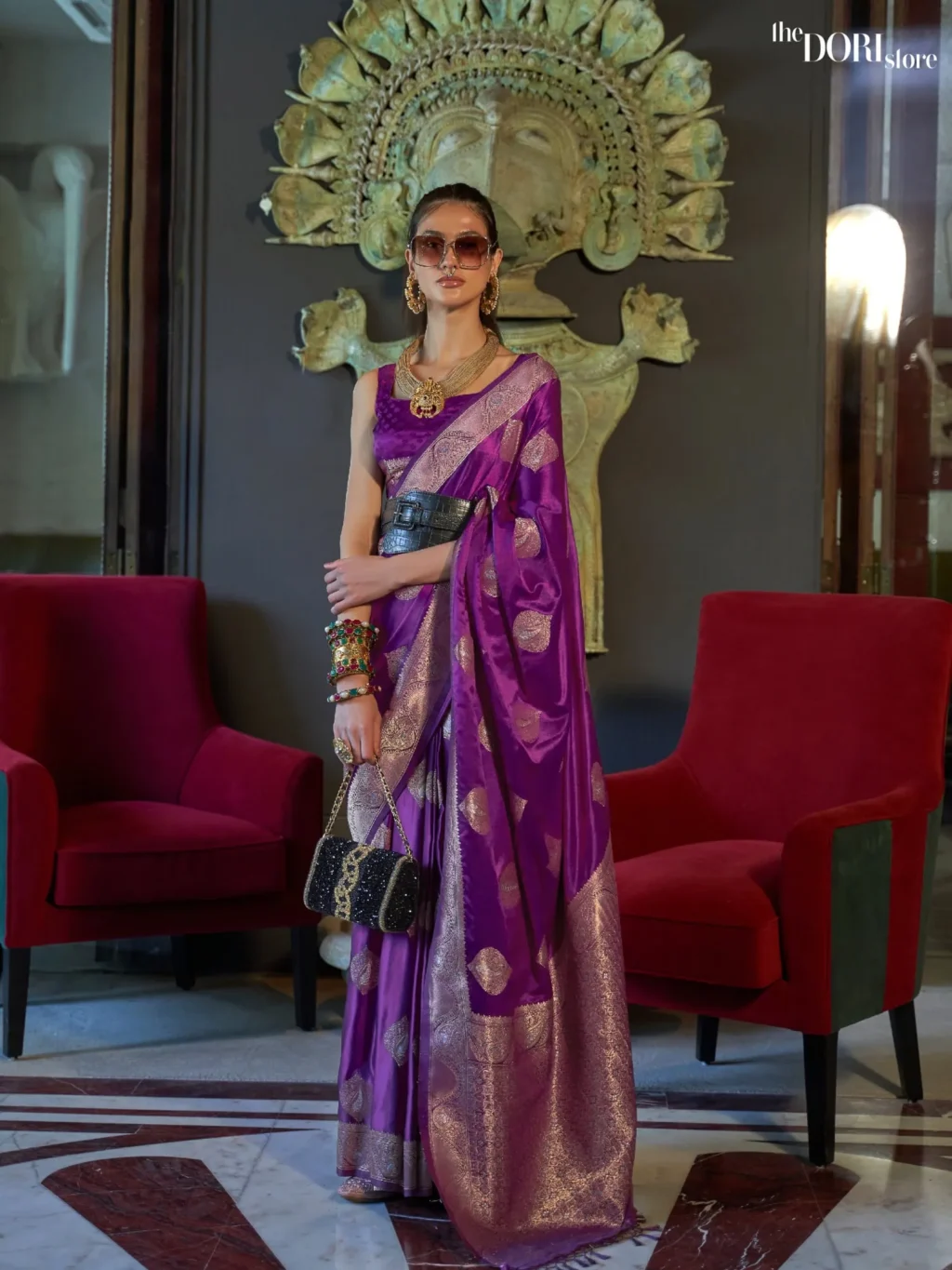 Royal Purple Banarasi Satin Woven Silk Saree - party wear saree