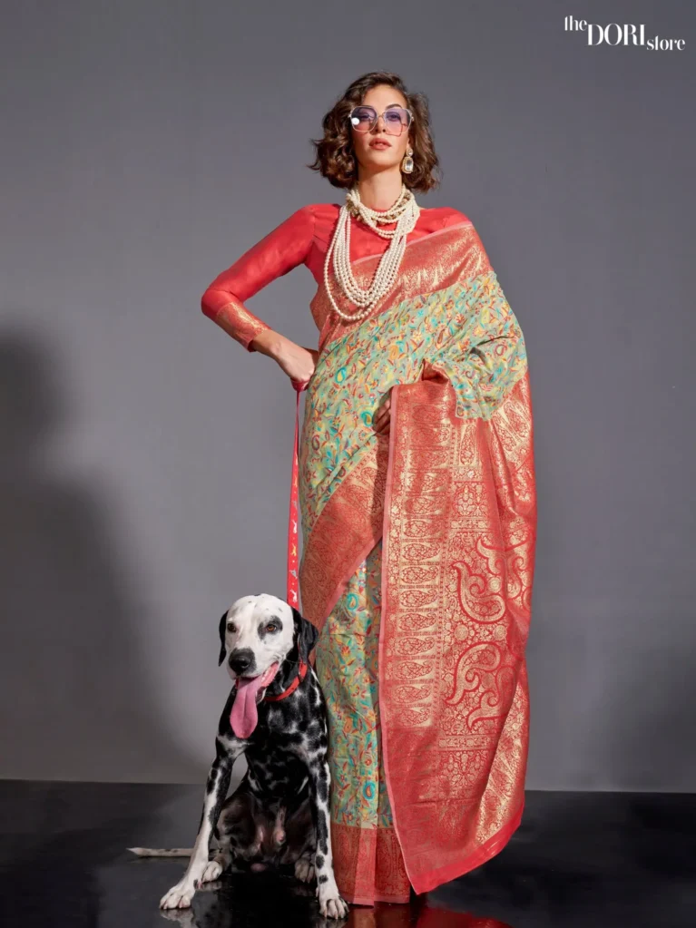 Pista Green Modal Kashmiri Woven Silk Saree - party wear saree