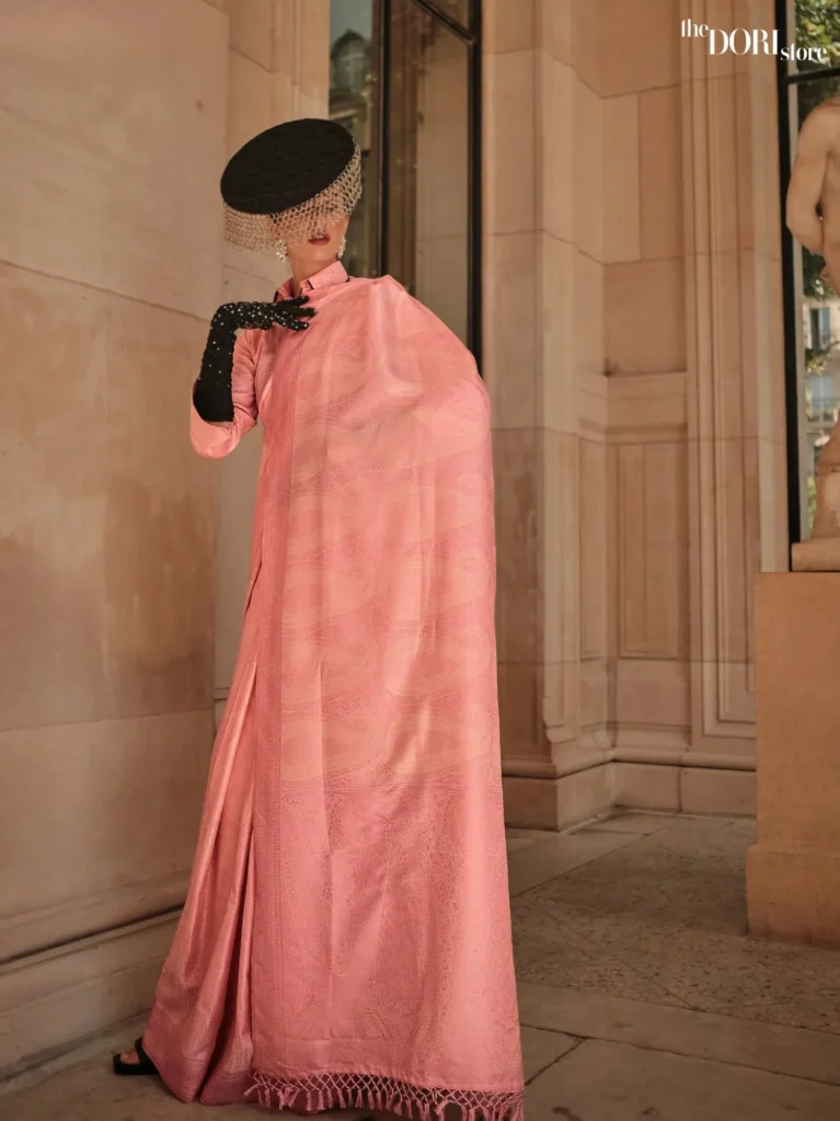 Beautiful Peach Pink Soft Satin Silk Saree - party wear saree