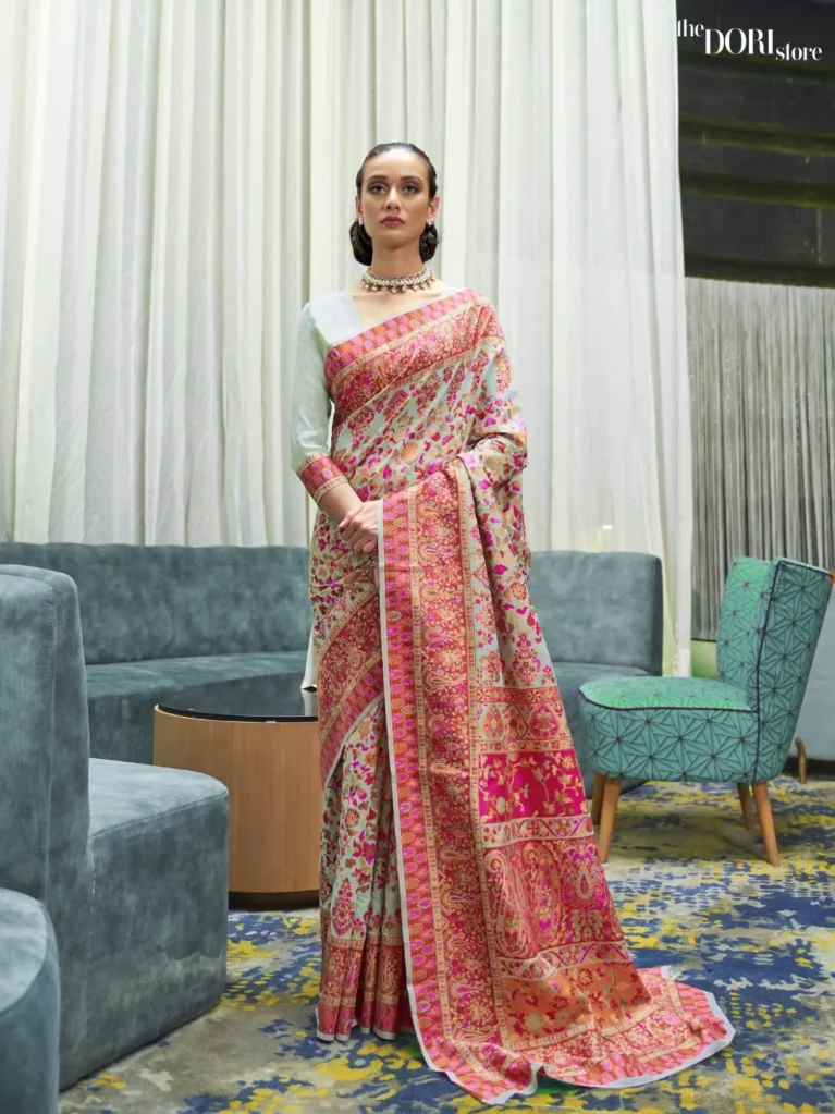 Royal Bluish Pink Jamewar Weaving Saree - party wear saree