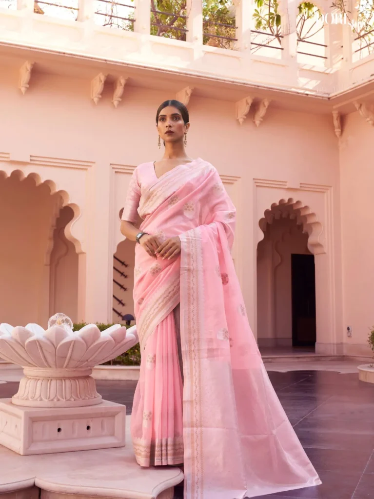Elegant Light Pink Linen saree Weaving Saree - party wear saree