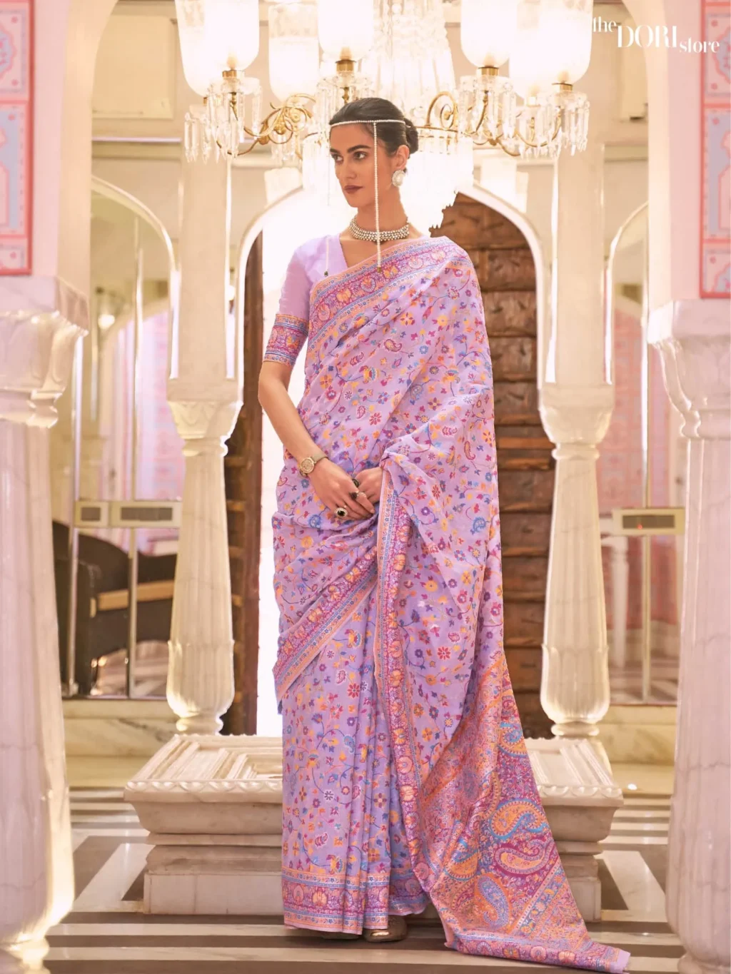 Lavender Designer Kashmiri Handloom Weaving Silk Saree - party wear saree